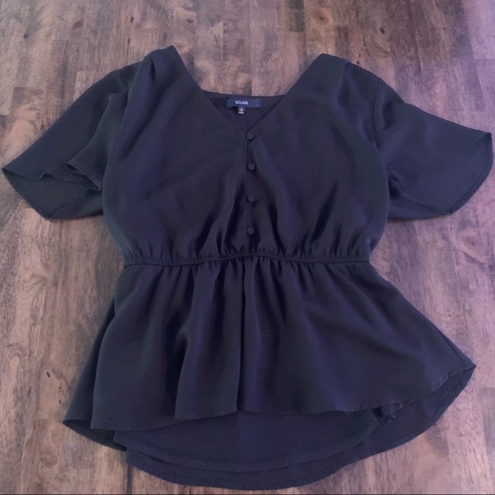 Black Cinched Waist Top with Buttons